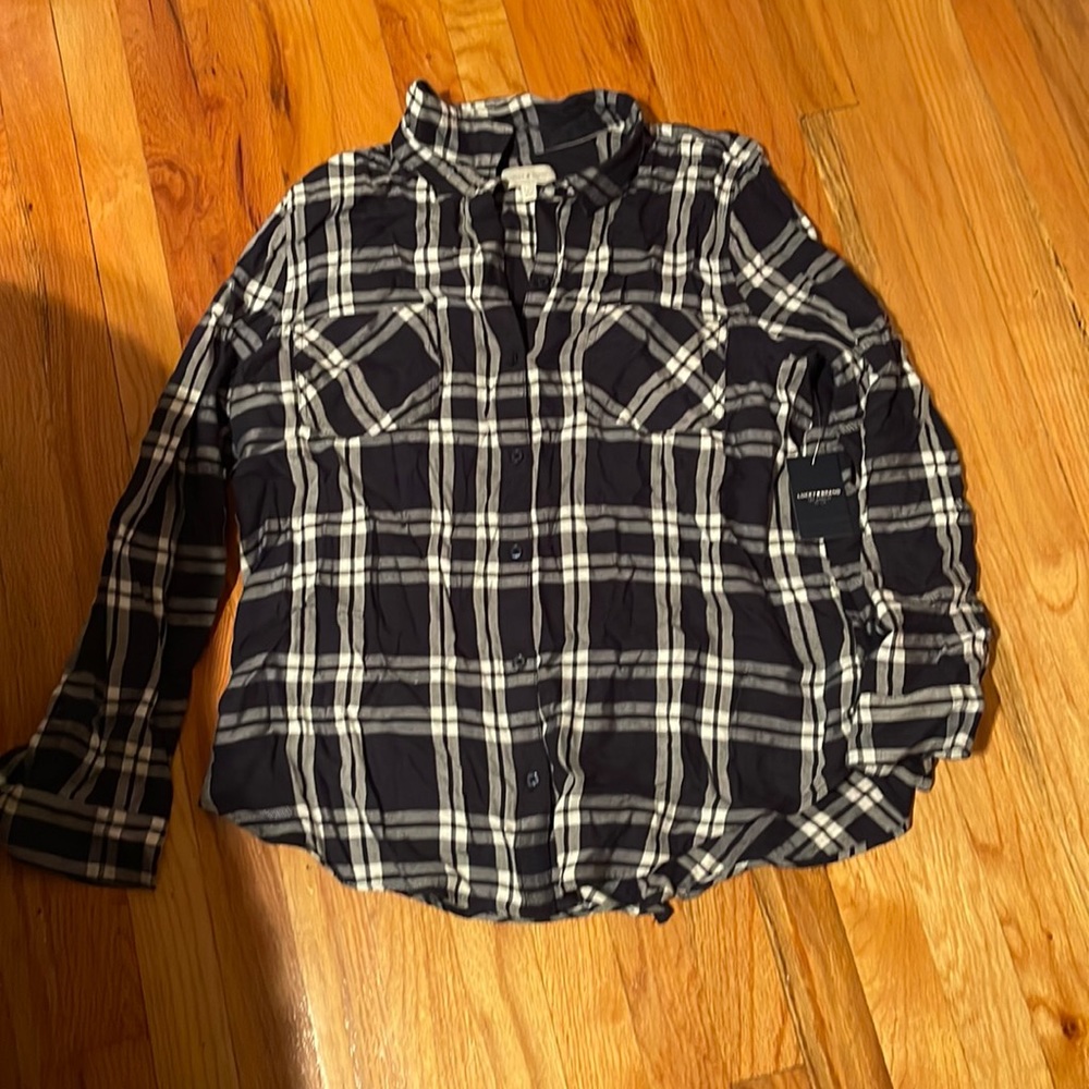 Lucky Brand navy blue and white plaid shirt. Brand new!